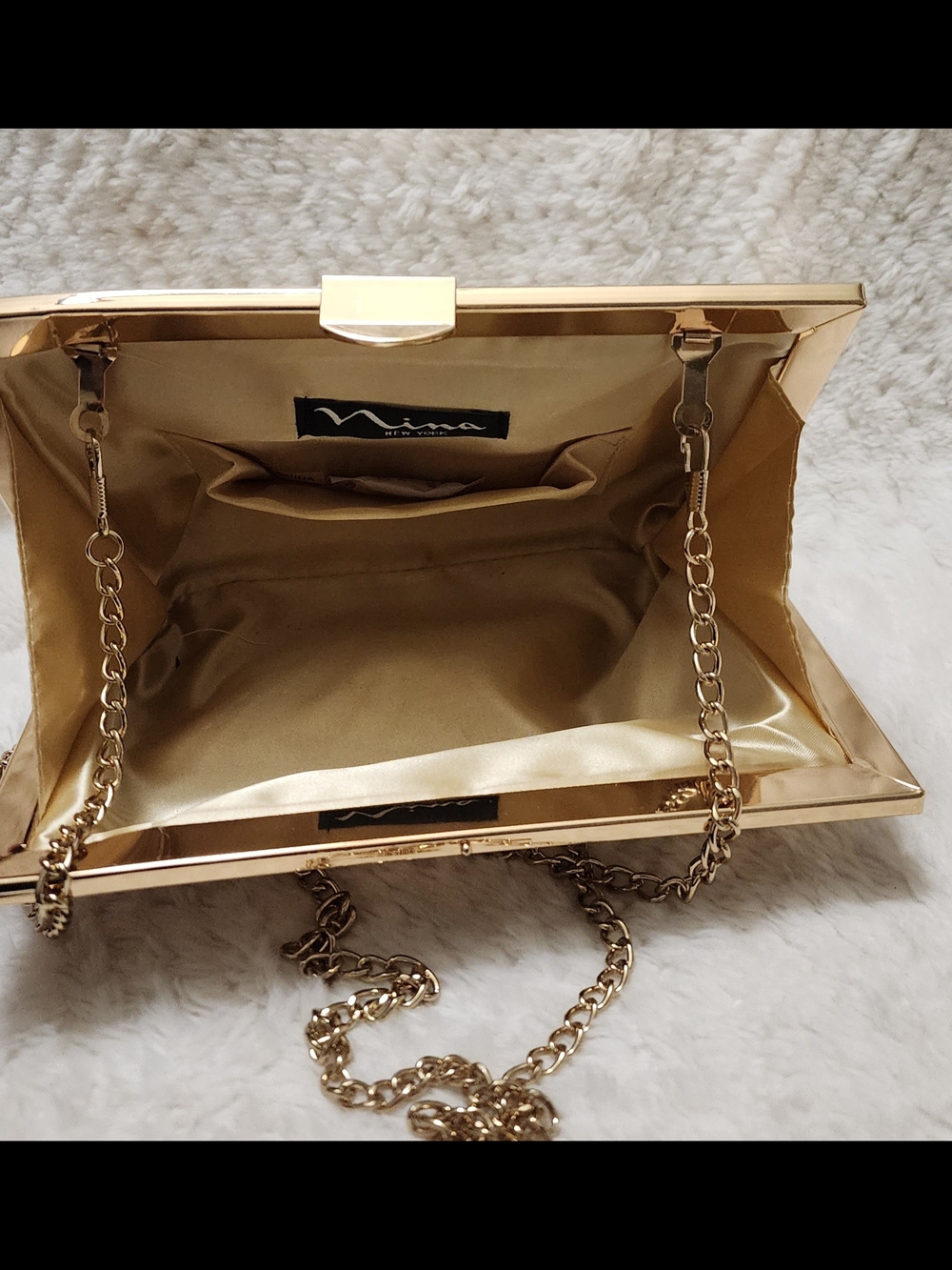 Nina New York Evening Clutch Bag – Metallic Gold with Detachable Chain - Picture 6 of 8